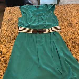 Aqua dress with navy and white belt, short